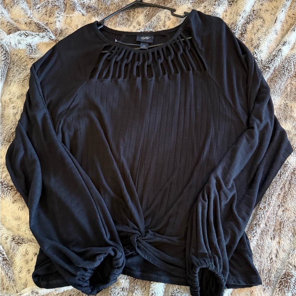 Buckle Black Women's Blouse with Knot Detail